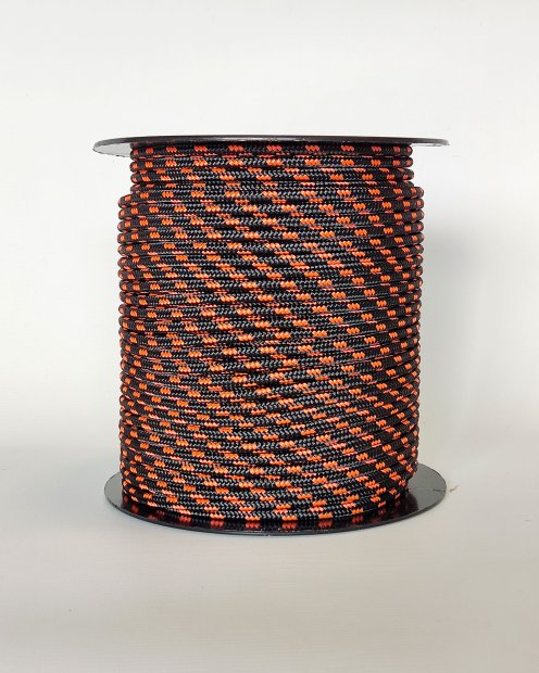 Cuerda yembé reforzada PES 5 mm Negro / Naranja fluo 100 m
