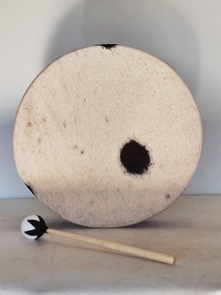 Tambor chamánico Piel de vaca con pelo 16″