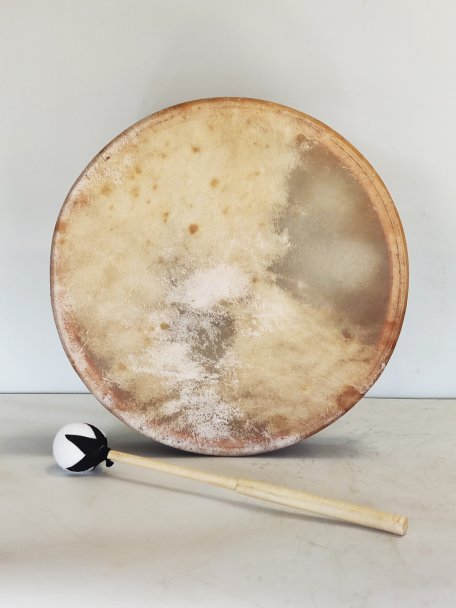 Tambor de chamán para ceremonias y rituales sagrados - Tambor chamánico Piel de vaca afeitada 14″ 