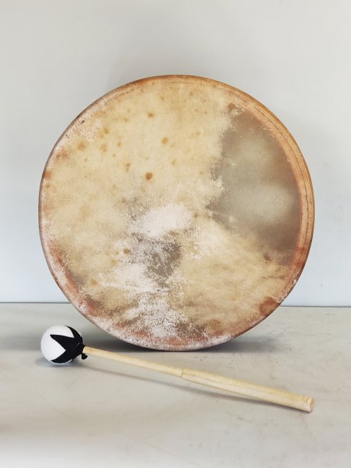 Tambor de chamán para ceremonias y rituales sagrados - Tambor chamánico Piel de vaca afeitada 14″ 