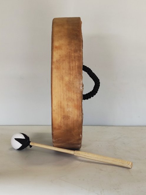 Tambor de chamán para ceremonias y rituales sagrados - Tambor chamánico Piel de vaca afeitada 14″ 