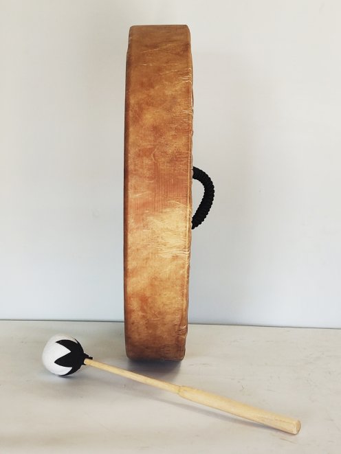 Tambor de chamán para ceremonias y rituales sagrados - Tambor chamánico Piel de vaca depilada 18″ 