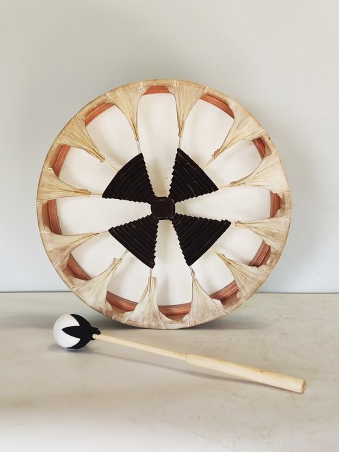 Tambor de chamán para ceremonias y rituales sagrados - Tambor chamánico Piel de cabra depilada 14″ 