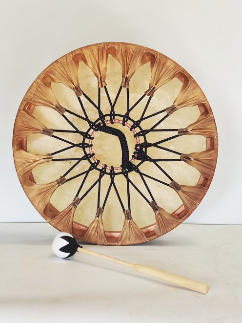 Tambor de chamán para ceremonias y rituales sagrados - Tambor chamánico Piel de vaca depilada 18″ 
