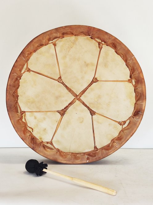 Tambor de chamán para ceremonias y rituales sagrados - Tambor chamánico Piel de vaca depilada 20″ 