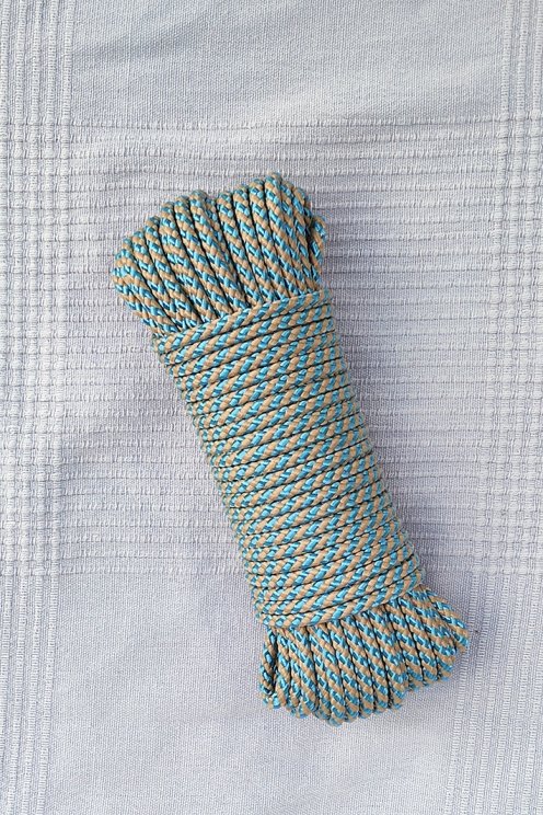 Cuerda tambor yembé reforzada PES 5 mm Diagonal Azul pastel / Beige 20 m
