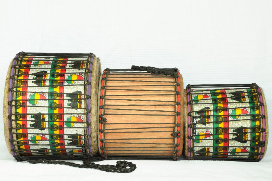 Venta set dundun - Trio de mini-tambores dununs de Ghana
