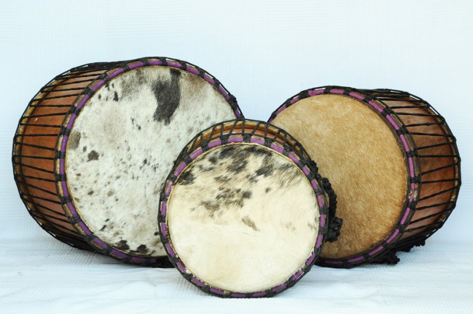 Venta set dundun - Trio de mini-tambores dununs de Ghana
